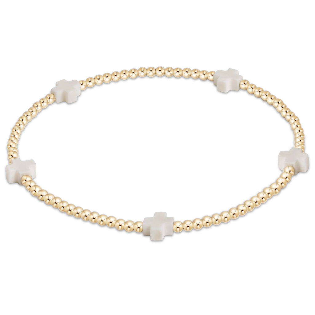 enewton - egirl signature cross small 2mm gold bracelet - white
