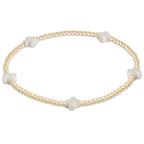 enewton - egirl signature cross small 2mm gold bracelet - white