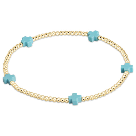 enewton - egirl signature cross small 2mm gold bracelet - turquoise
