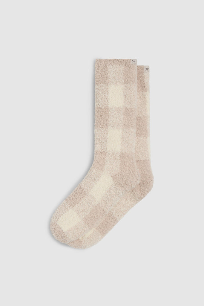 Barefoot Dreams CozyChic Buffalo Plaid Socks in Stone