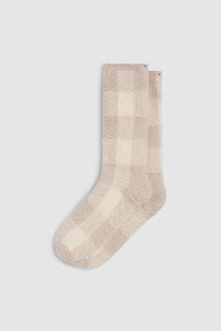Barefoot Dreams CozyChic Buffalo Plaid Socks in Stone